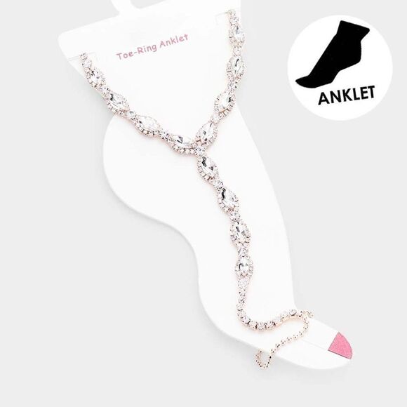 Anklet Marquise Rhinestone Rose Gold Net Toe Ring - Picture 1 of 6